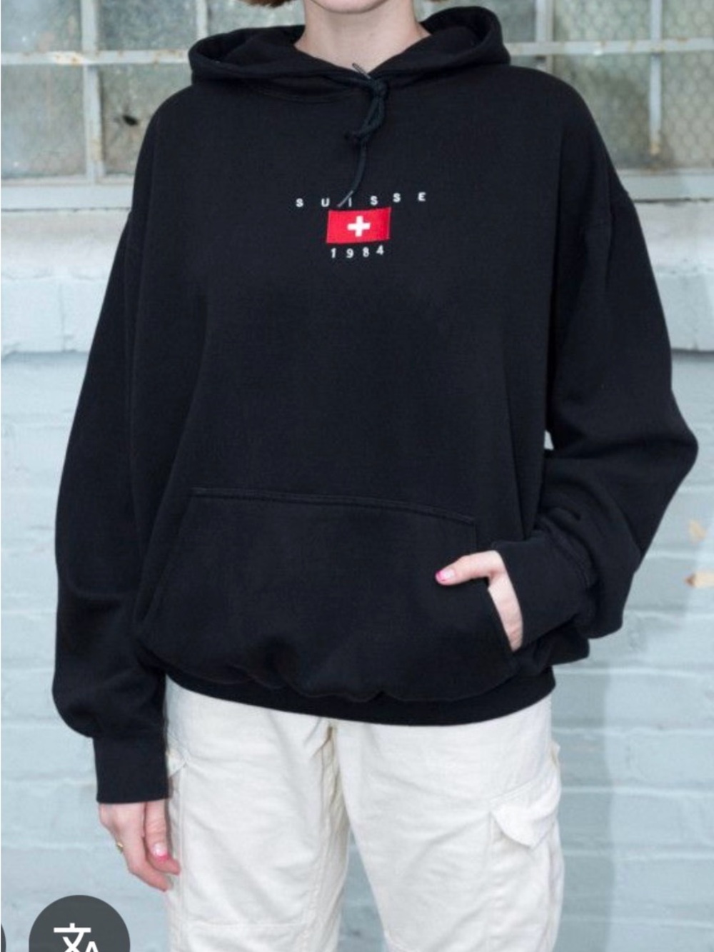 Brandy Melville Black Suisse 1984 Flag Hoodie